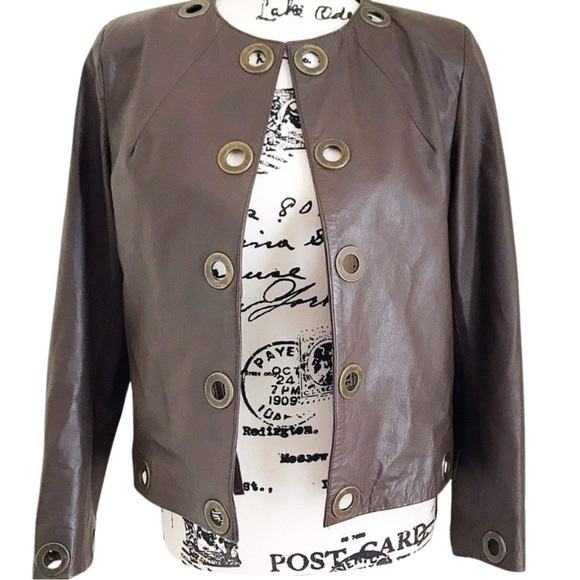 Emporio Cueros Brown Open Front Leather Jacket With Grommet Detail Size S - Picture 1 of 6
